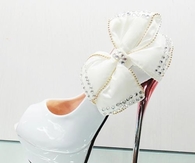 White Glossy Stiletto Pumps with Bow Bling