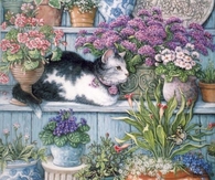 Kitty Resting with Flowers by Janet Kruskamp