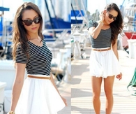 White Mini Skirt with Black T-Shirt