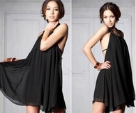 Black Halter Chiffon Dress