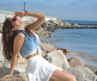 Flowy White Mini Skirt with Tied Blue Ombre Top