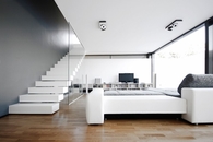 Black on white studio interior