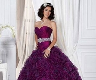 Strapless Purple Ruffled Gown