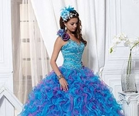 Electric Blue Gown Tinged with Pink