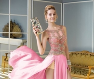 Pink Dress with Sequin Top and Slits on both sides