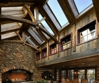 Rustic Kitchen with Vaulted Ceiling Beams