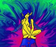 Psychedelic Fairy Sitting on a Mushroom