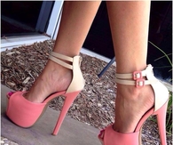 Pink & White Open Toe Pumps