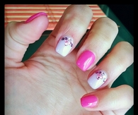 Pink and white studded nails