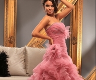 Salmon Colored Strapless with Mounds of Ruffles