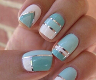White and teal nails