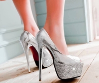 Silver Glitter Stiletto Platform Pumps