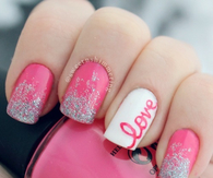 Pink shimmer nails