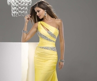 Yellow Chiffon Sheath Gown