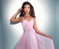 Soft Pink Beaded Halter Gown
