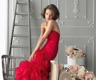 Red Strapless Gown with Ruffles
