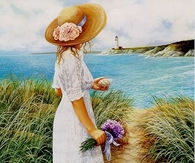 Painting of woman on the seashore