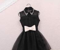 Little Black Dress with Pink Bow
