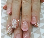 Pink floral acrylic nails