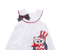 Rare Editions Girls, White Navy OWL Applique 4th of July Capri outfit